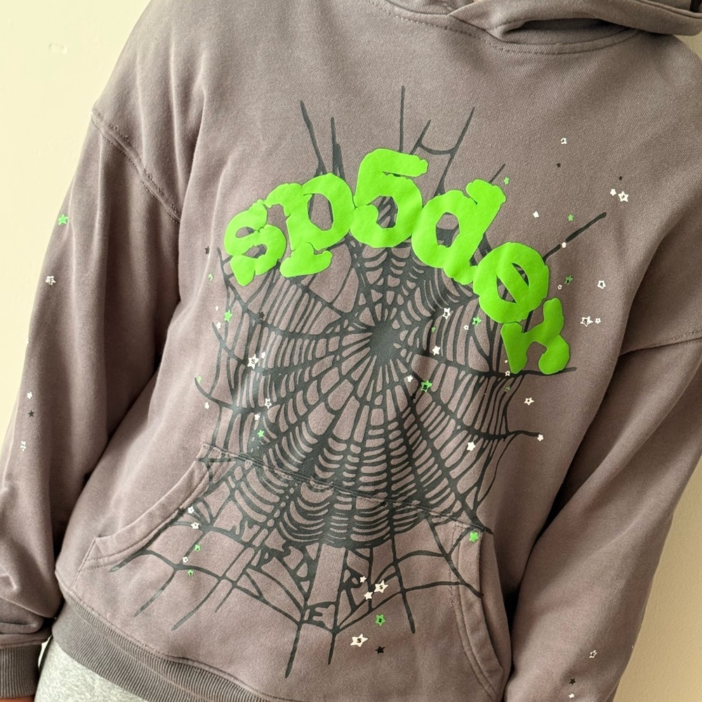 Gray Hoodie with Green Spider Design - Picture 3 of 6